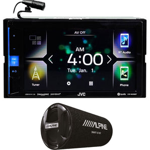 JVC KW-M650BT 6.2" Digital Media Bluetooth Carplay Receiver+Alpine 10" Subwoofer