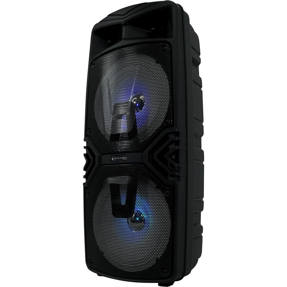 (2) STAGE28 Dual 8" Wireless Linking Rechargeable LED Speakers w/Stands & Mics