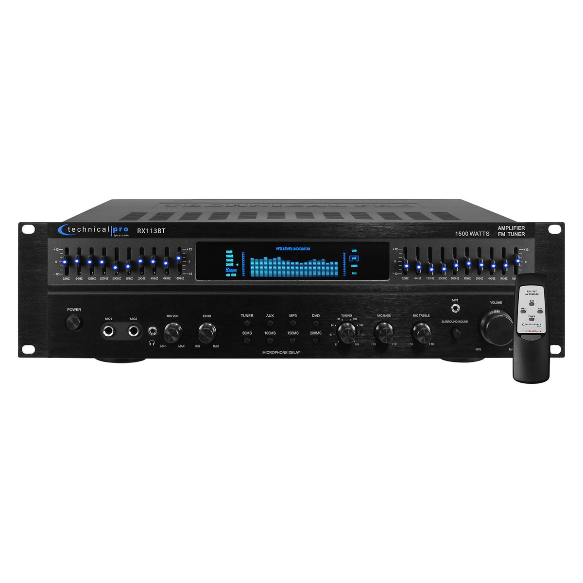 RX113BT 1500W Bluetooth Home Receiver Amplifier with 10 Band EQ