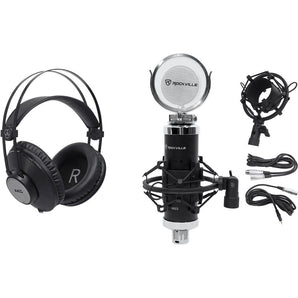 Rockville RCM03 Studio Recording Condenser Microphone Mic+AKG Headphones