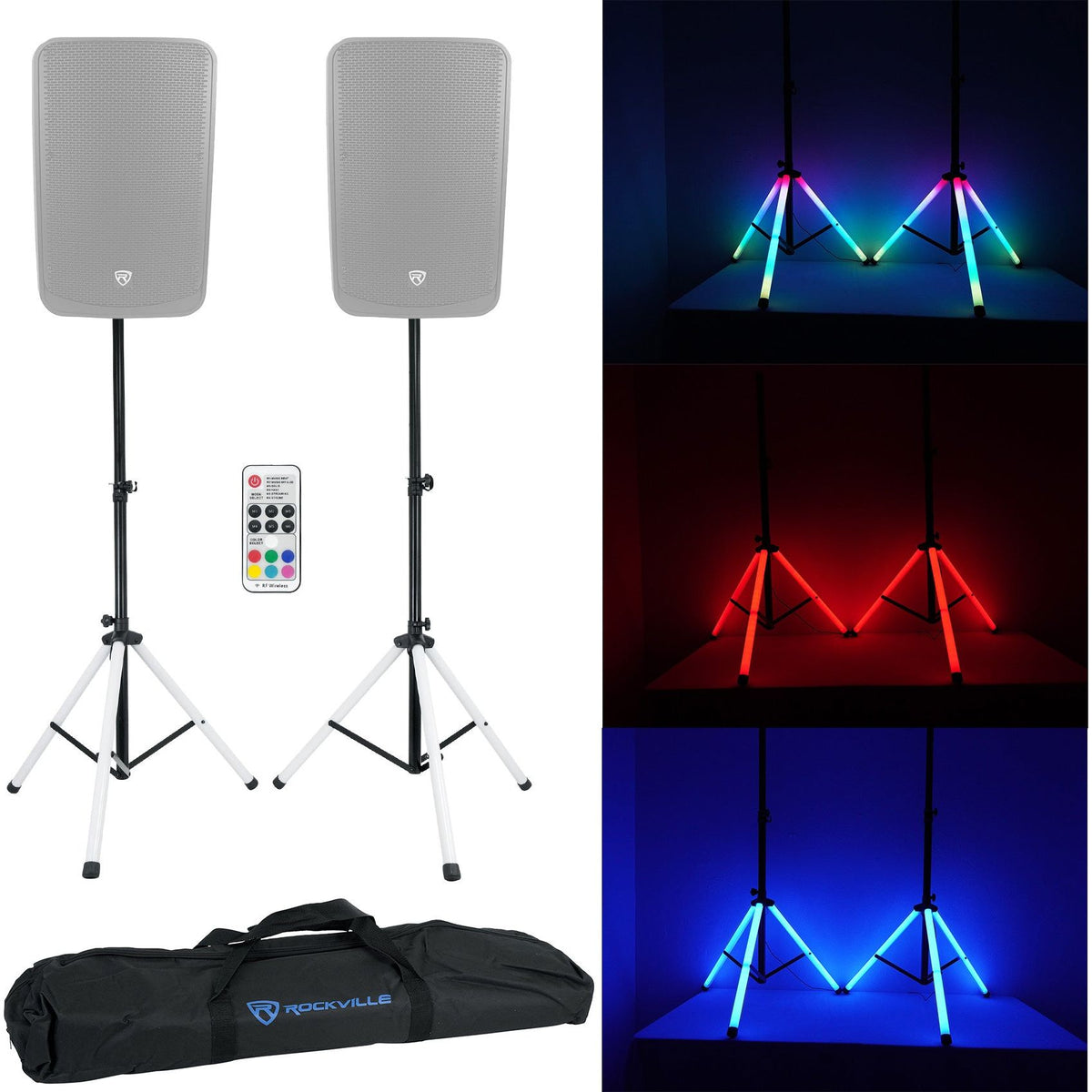 SPGN128 12" Passive Speakers 2-Pack + PARTY STAND LED Stands Bundle