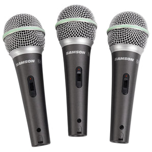 SAMSON Q6 3-Pack Handheld Microphones+Mic Clips For Church Sound Systems