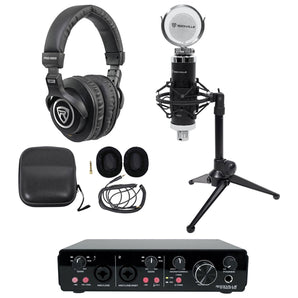 Rockville R-TRACK 2x2 1-Person Podcast Kit w/ RCM03 Microphone+Stand+Headphones