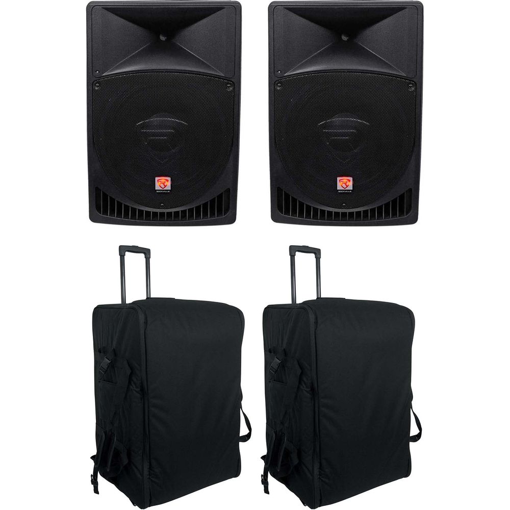 (2) RPG15 15" Powered 1000W DJ PA Speakers+(2) Rolling Travel Bags