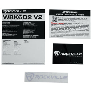 Rockville W8K6D2 V2 8" 1400w Peak 350w RMS Car Subwoofer+Mono Amplifier+Amp Kit