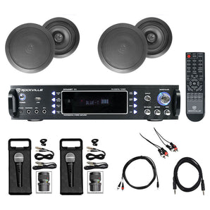 1000w Karaoke Bluetooth Amp/Mixer+(4) Black Ceiling Speakers+(2) Microphones
