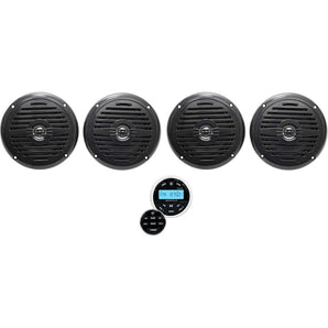 Hot Tub Audio System w/ Bluetooth Gauge Hole Receiver+(4) 5.25" Black Speakers
