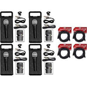 (4) Rockville RMC-XLR Metal Handheld Wired Microphones+(4) 100% OFC XLR Cables