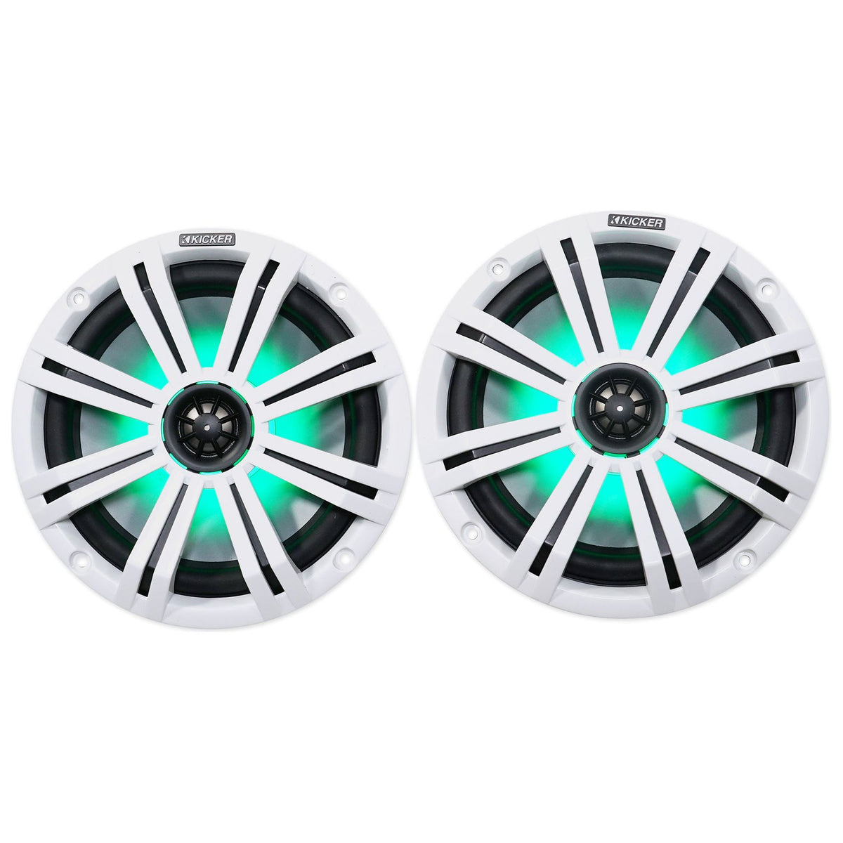 Pair KICKER 45KM84L 8" 600 Watt Marine Boat Wakeboard Tower Speakers w/LED's KM8