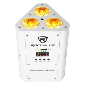 Rockville ROCKWEDGE PACKAGE WHITE (6) Battery Powered Wireless DMX Lights+Case