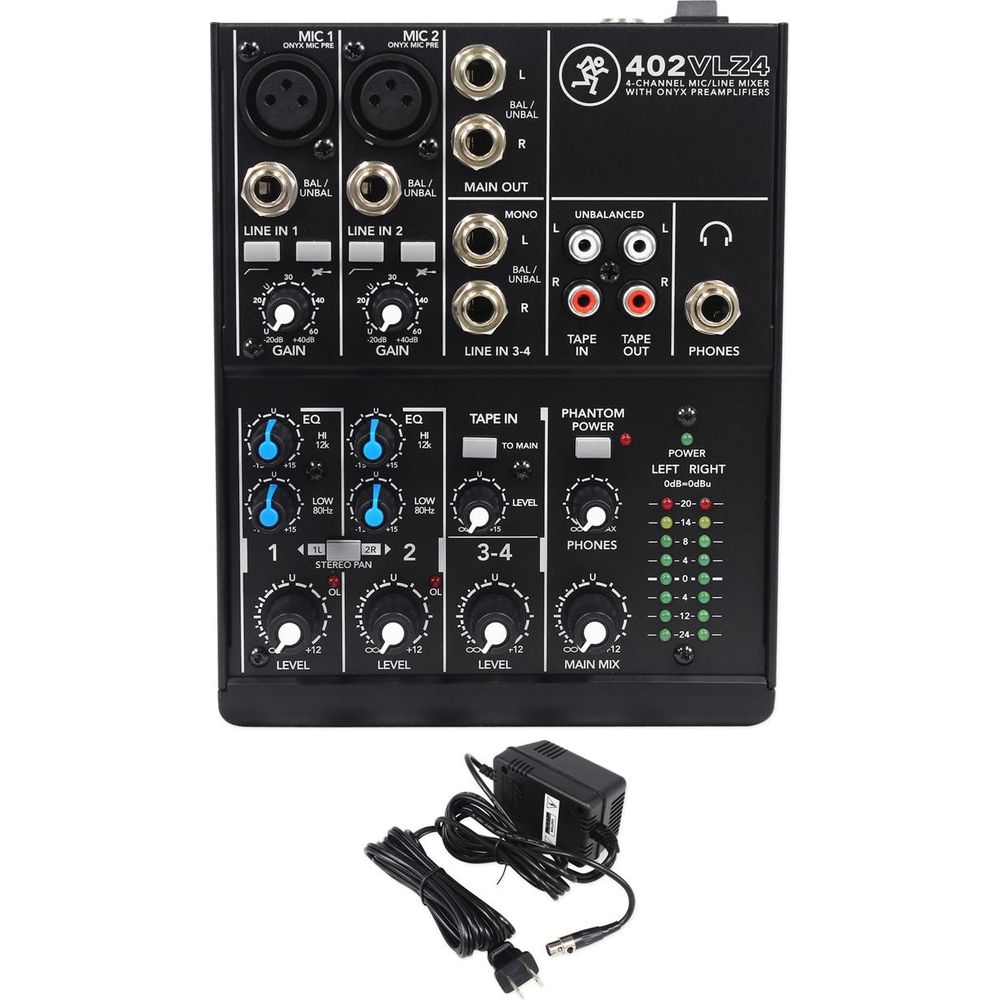 Mackie 402VLZ4 4-channel Compact Mixer w/ 2 ONYX Preamps+Microphone+XLR Cable