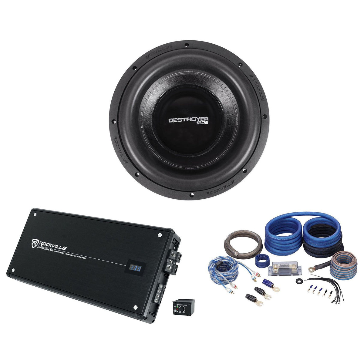 Destroyer 12D2 12" Competition Car Subwoofer+Mono Amplifier+Amp Kit