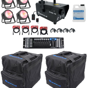(4) American DJ DOTZ PAR 100 RF COB Par Lights+DMX Controller+Fogger+Cables+Bags