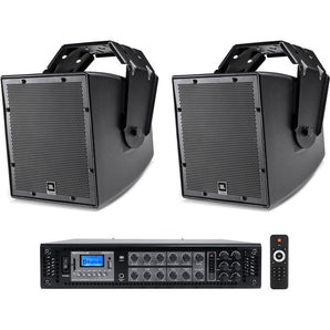 (2) JBL AWC62-BK 6.5" 120 Watt Black Indoor/Outdoor 70V Commercial Speakers+Amp