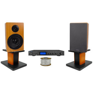 Technical Pro IA25U Receiver+(2) 6.5" Wood Bookshelf Speakers+8" Wood Stands