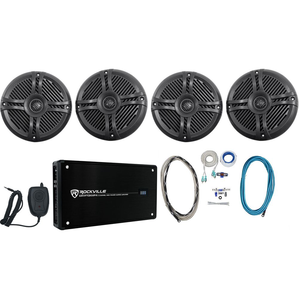 RMSTS65B 6.5" Marine Speakers 2-Pack + KRYPTON MF4 Amplifier Bundle
