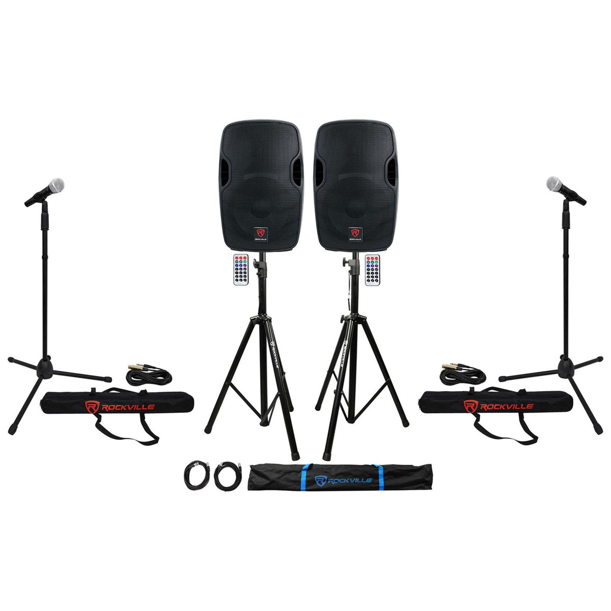 (2) BPA12 12" Pro Active 600W DJ PA Speaker w Bluetooth+Stands+Mics