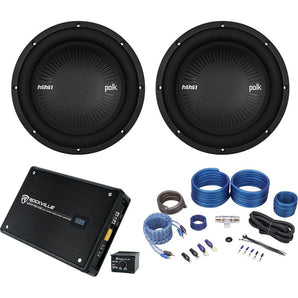 (2) Polk Audio MM1042DVC 10” 2400 Watt Car Subwoofers+Mono Amplifier+Amp Kit