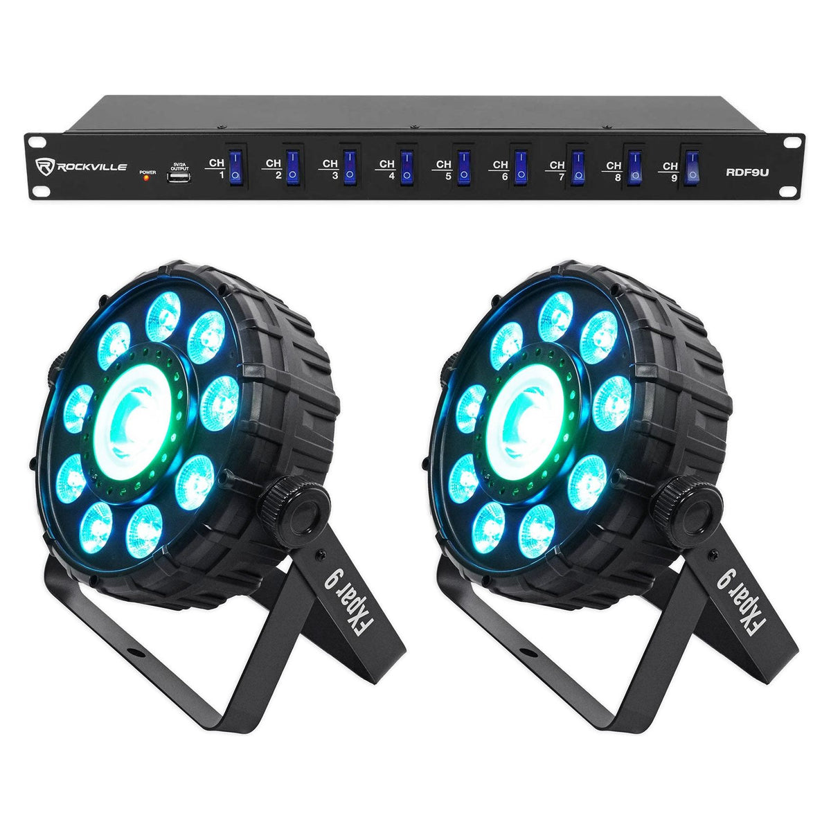 FX Par 9 Lights + RDF9U Power Strip Bundle