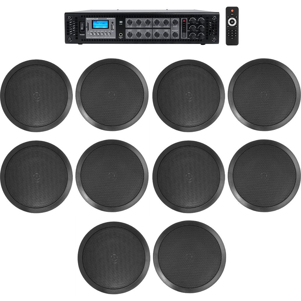 CC80T Black 10-Pack + RCS180-6 6-Zone 180W Amp Bundle