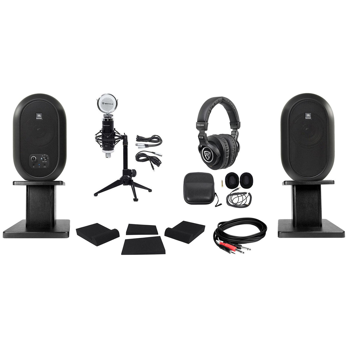 (2) 104 Powered Studio Monitors w/Bluetooth + Stands + Headphones + Mic 104SET-BT
