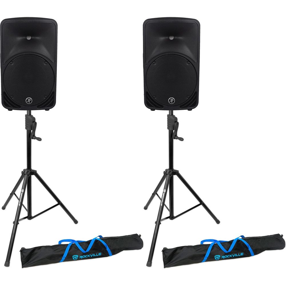 (2) SRM350V3 1000W 10in Powered PA Speaker Bundle with Crank-Up Stands