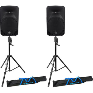 (2) Mackie SRM350V3 SRM350-V3 1000w 10" Powered DJ PA Speakers+Crank-Up Stands