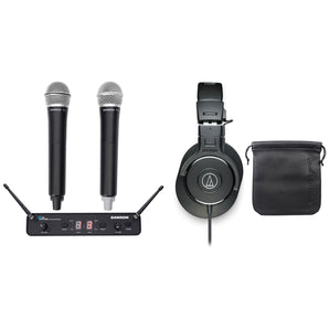 Samson Concert 288 Beltpack/Lav/Headset/Microphones Bundle with Audio Technica Headphones