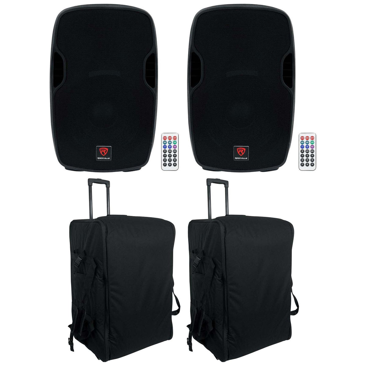 (2) BPA15 15" Powered Bluetooth 800W DJ PA Speakers+Rolling Travel Bags