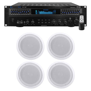 Technical Pro RX113 1500w Home Theater Amplifier Receiver+4) 8" Ceiling Speakers