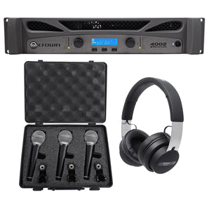 Crown Pro XTI4002 XTI 4002 3200w DSP Amplifier+Audio Technica Headphones+3) Mics