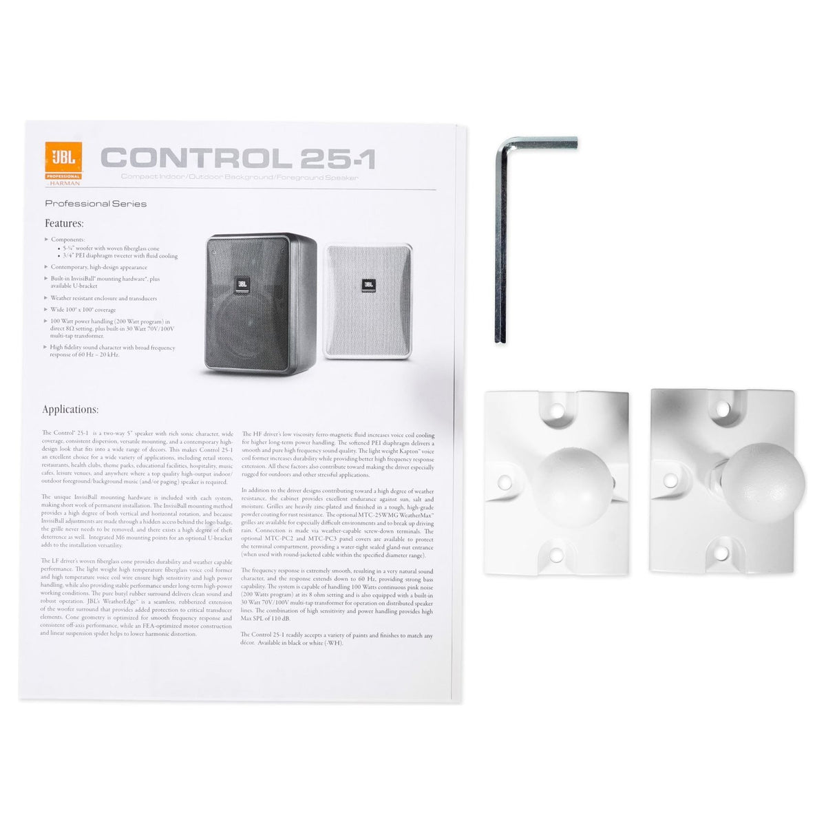 (2) JBL Control 25-1 5.25" 30w 70v Wall-Mount Commercial Restaurant/Bar Speakers