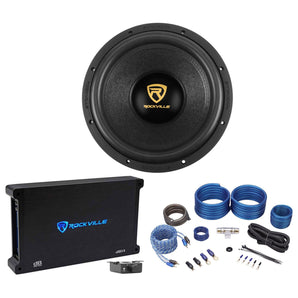 Rockville W12K9D4 12" 4000 Watt Car Audio Subwoofer+Mono Amplifier+Amp Kit