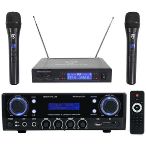 Rockville BLUAMP 100 Home Stereo Bluetooth Amplifier w/ USB/RCA Out+Wireless Mic