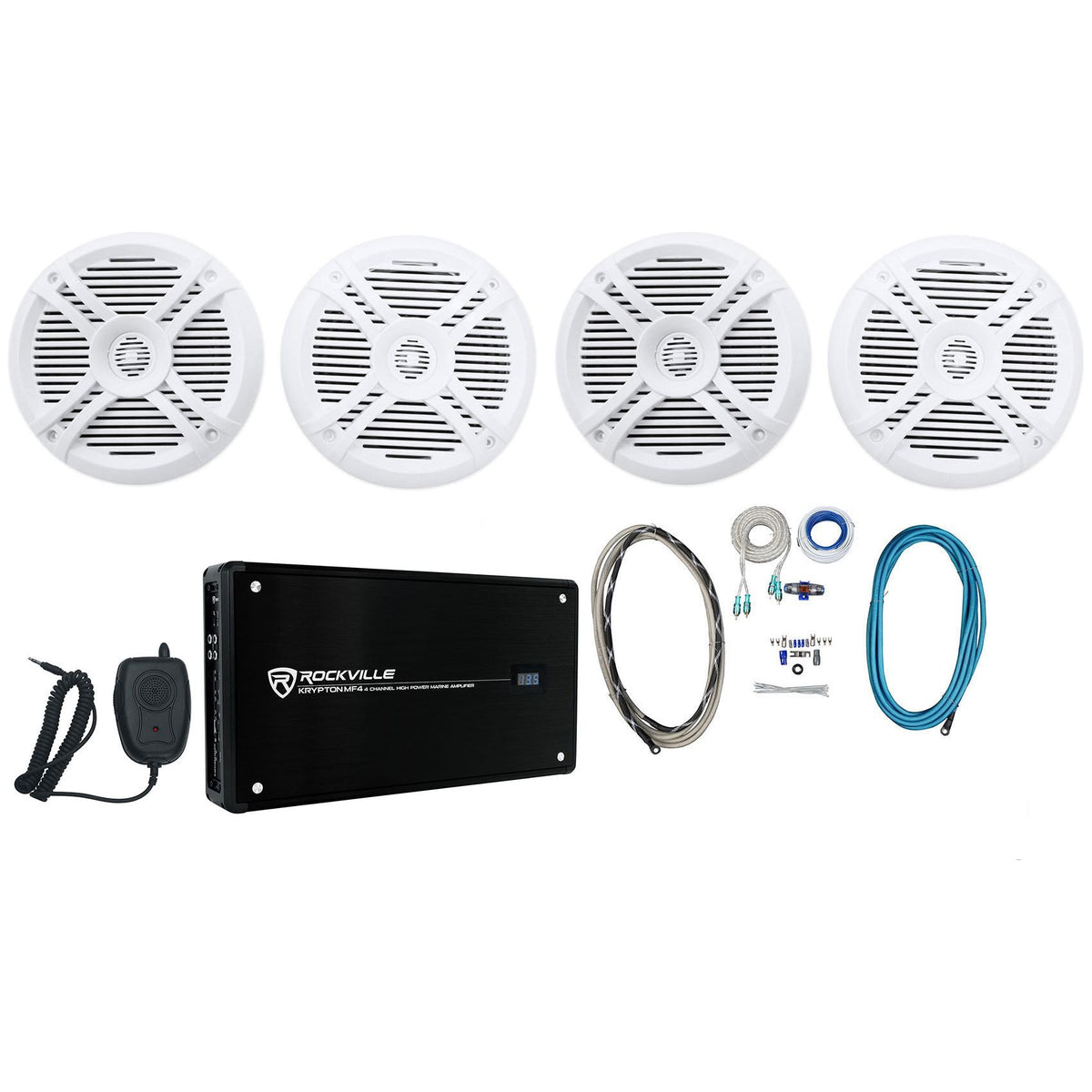 RMSTS65W White 6.5" Marine Speakers 4-Pack + KRYPTON MF4 Amplifier Bundle