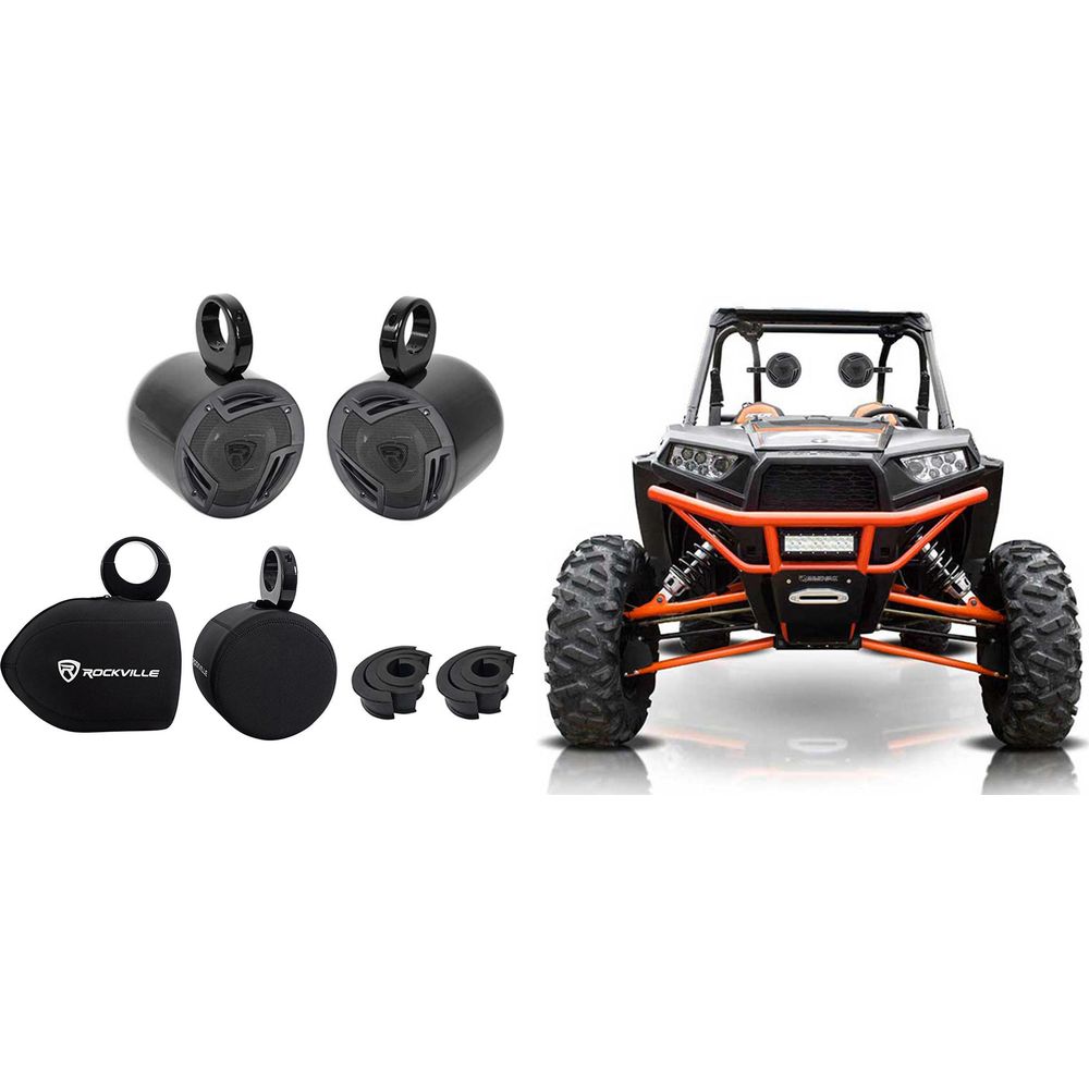 (2) Rockville 6.5" Tower Speakers+Protective Covers for Polaris RZR/ATV/UTV/Cart