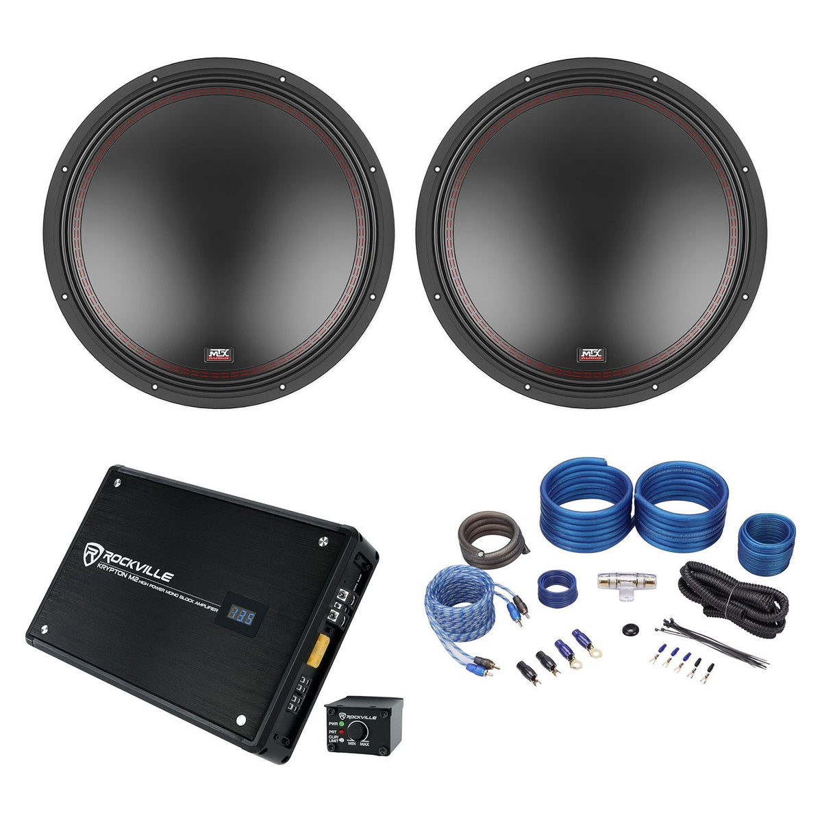 5515-44 15" Subwoofer Pair with Krypton-M2 Amplifier and Wiring Kit