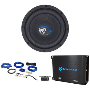 Rockville K5 W8K5S4 8" 800w 4 Ohm Car Audio Subwoofer Sub+Mono Amplifier+Amp Kit