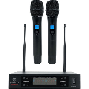 Rockville Dual UHF 15-Ch Metal Handheld Wireless Vocal Karaoke Microphone System