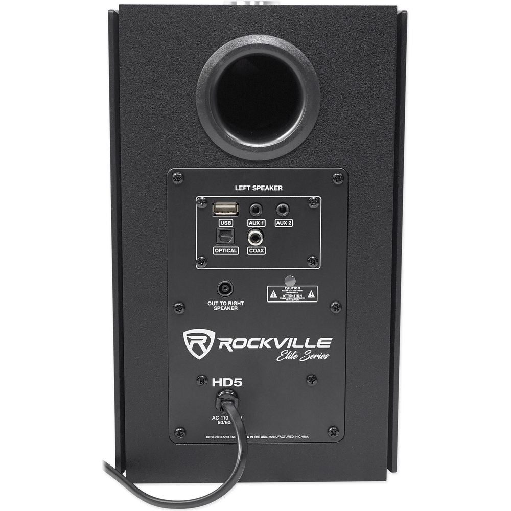 (2) HD5B 5" Powered Bluetooth Bookshelf Speakers + 8" Wood Desktop Stands