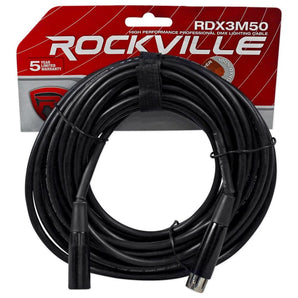 Rockville RDX3M50 50 Foot 3 Pin DMX Lighting Cable 100% OFC Copper Female 2 Male