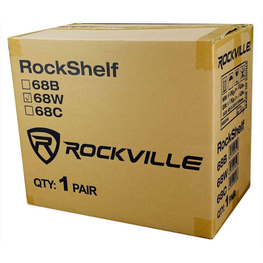 RockShelf 68W White 6.5" Home Bookshelf Speakers + 8" Desktop Stands