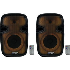(2) Technical Pro PLIT8 Portable 8" Bluetooth LED Party Speakers+Wireless Link