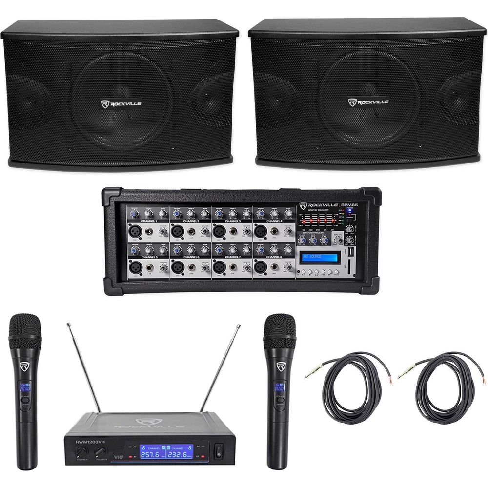 KPS10 10" Karaoke Speakers 2-Pack + RPM85 Mixer + Wireless Mics Bundle