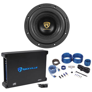 Rockville W8K9D4 8" Inch 2000w Car Audio Subwoofer + Mono Amplifier + Amp Kit