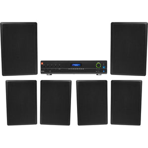 JBL Commercial Amplifier+(6) Slim Black Wall Speakers for Restaurant/Bar/Cafe