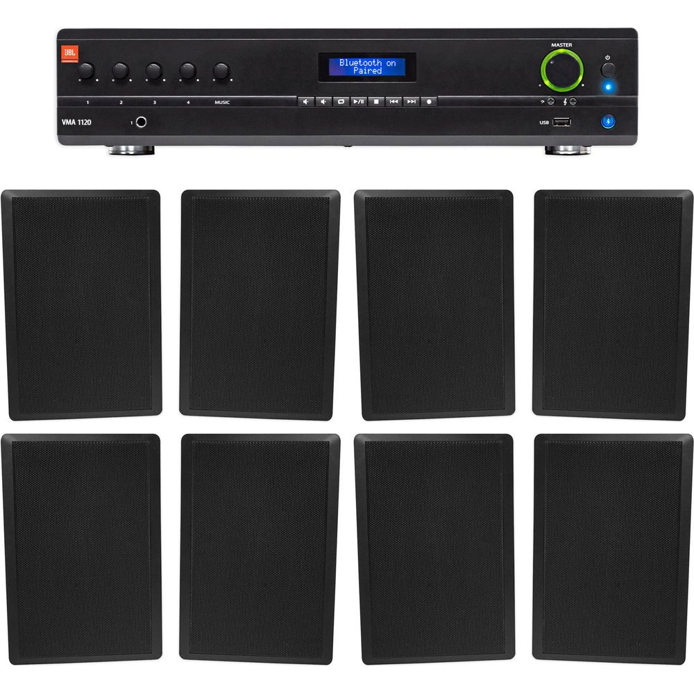 VMA1120 Amplifier + (8) RockSlim Black Wall Speakers Bundle