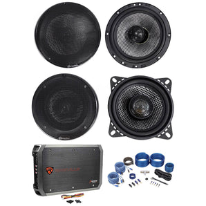 Pair American Bass SQ 6.5"+SQ 4.0" Car Audio Speakers+4-Channel Amplifier+Wires