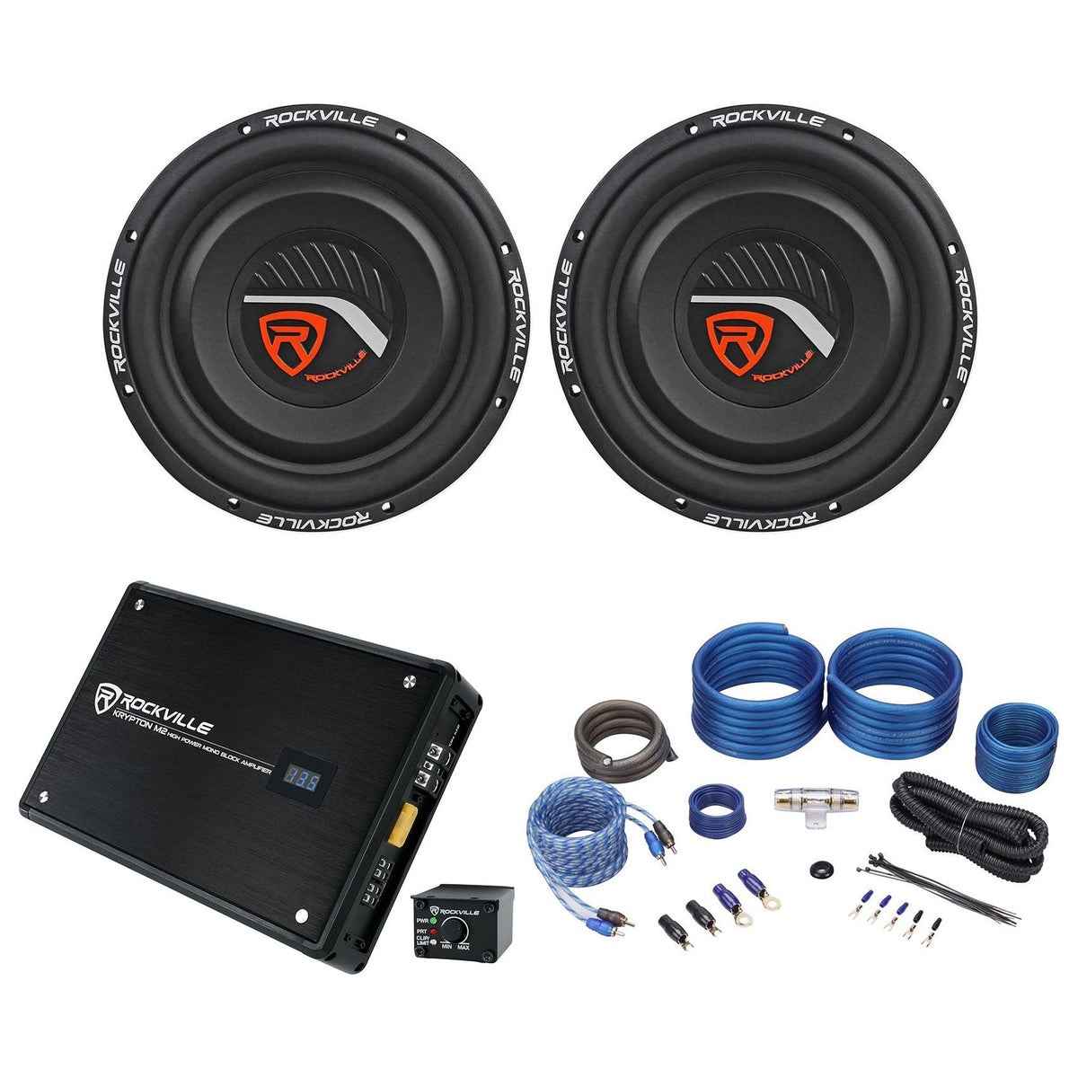 W12T4S2 12" Shallow Mount Subwoofers 2-Pack + KRYPTON-M2 Amplifier Bundle