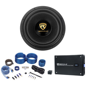 Rockville W15K9D2 15" 5000 Watt Car Audio Subwoofer+Mono Amplifier+Amp Kit